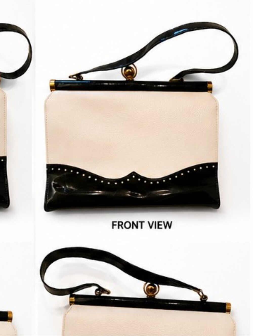 Vintage Black & White Pebbled Faux Leather Shoulder Bag
